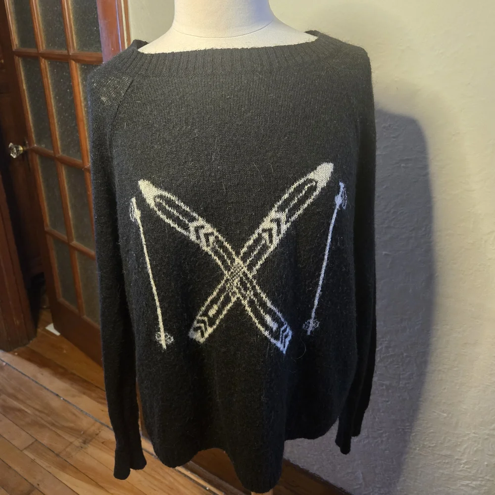 Woolrich Ski Sweater Black Wool Blend Alpine Lodge Graphic XL - Picture 5 of 12